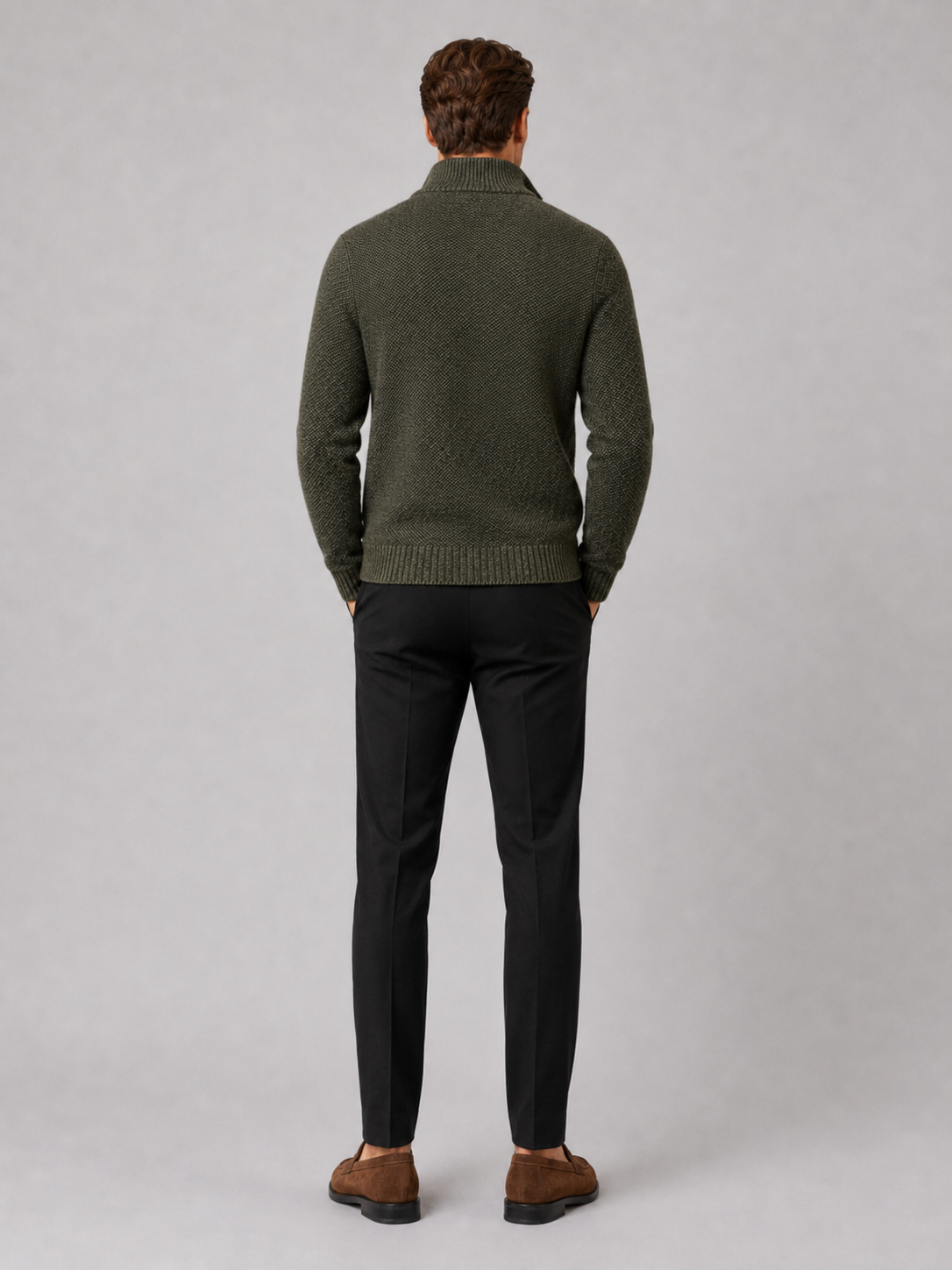 Men’s green fleece knit cardigan comfortable fall winter layer for casual and outdoor outfits