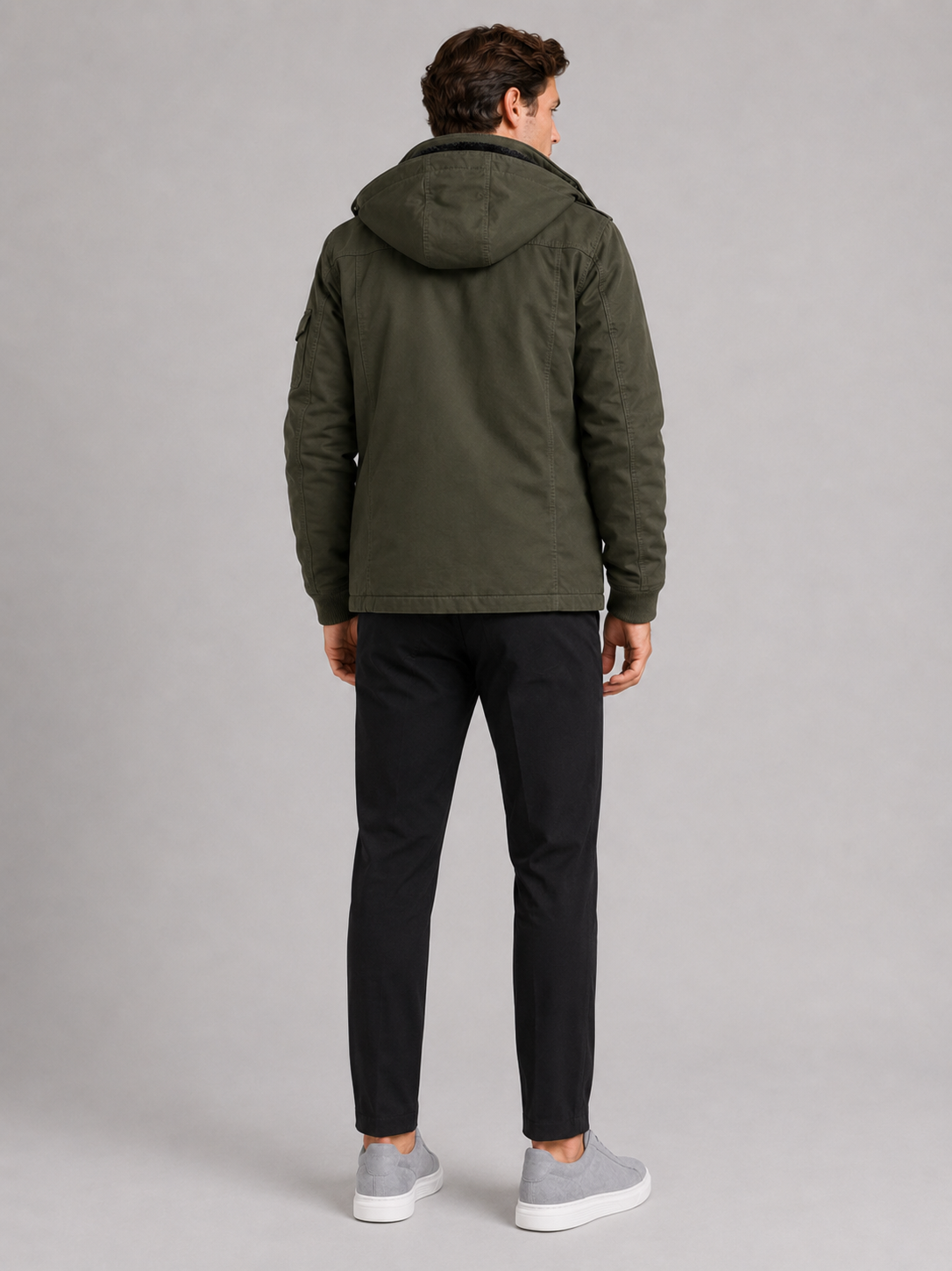 Men’s green fleece lined jacket comfortable insulated outerwear for casual cold weather outfits