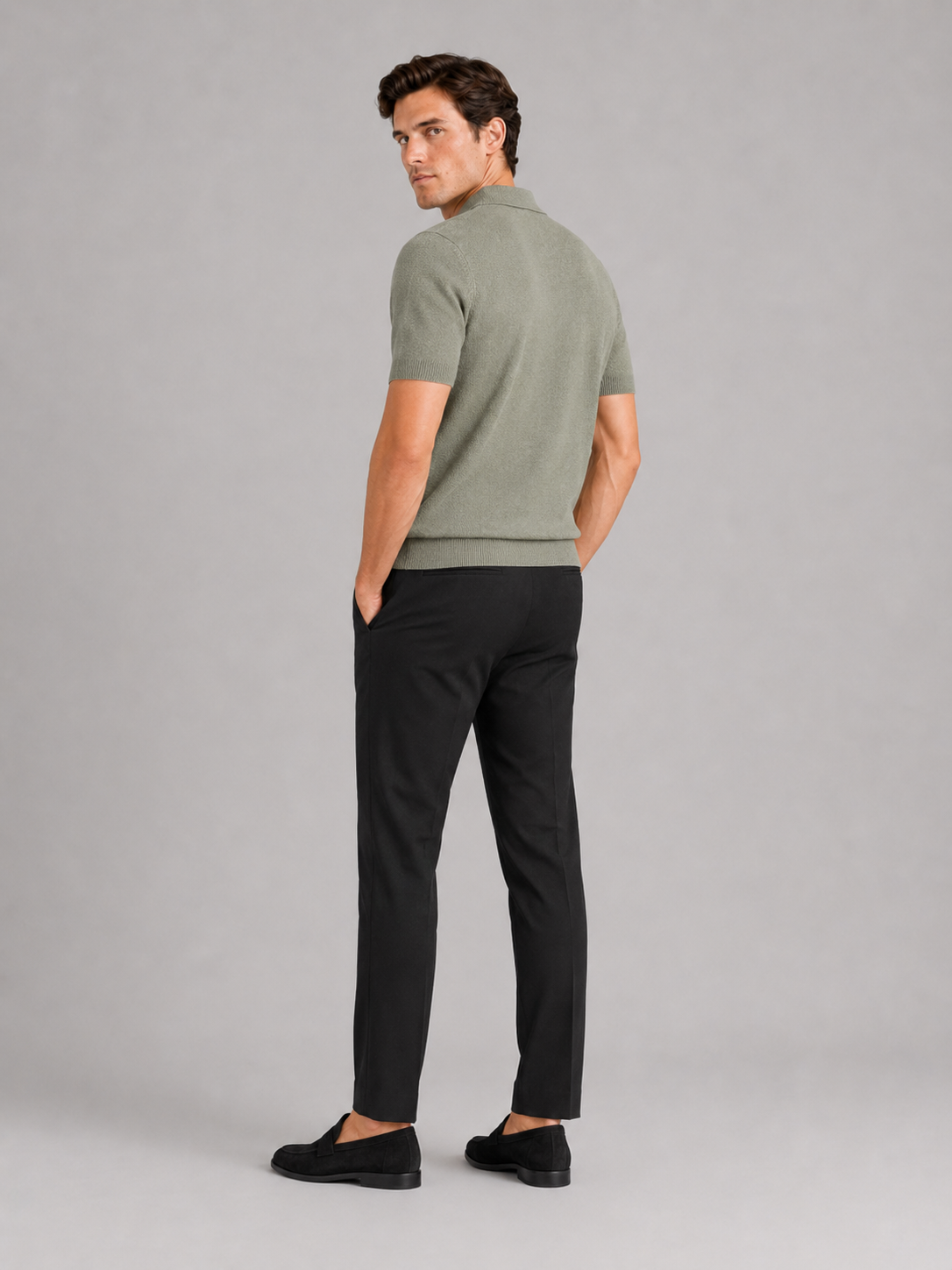 Men’s green solid color knit polo shirt comfortable summer top for casual outfits