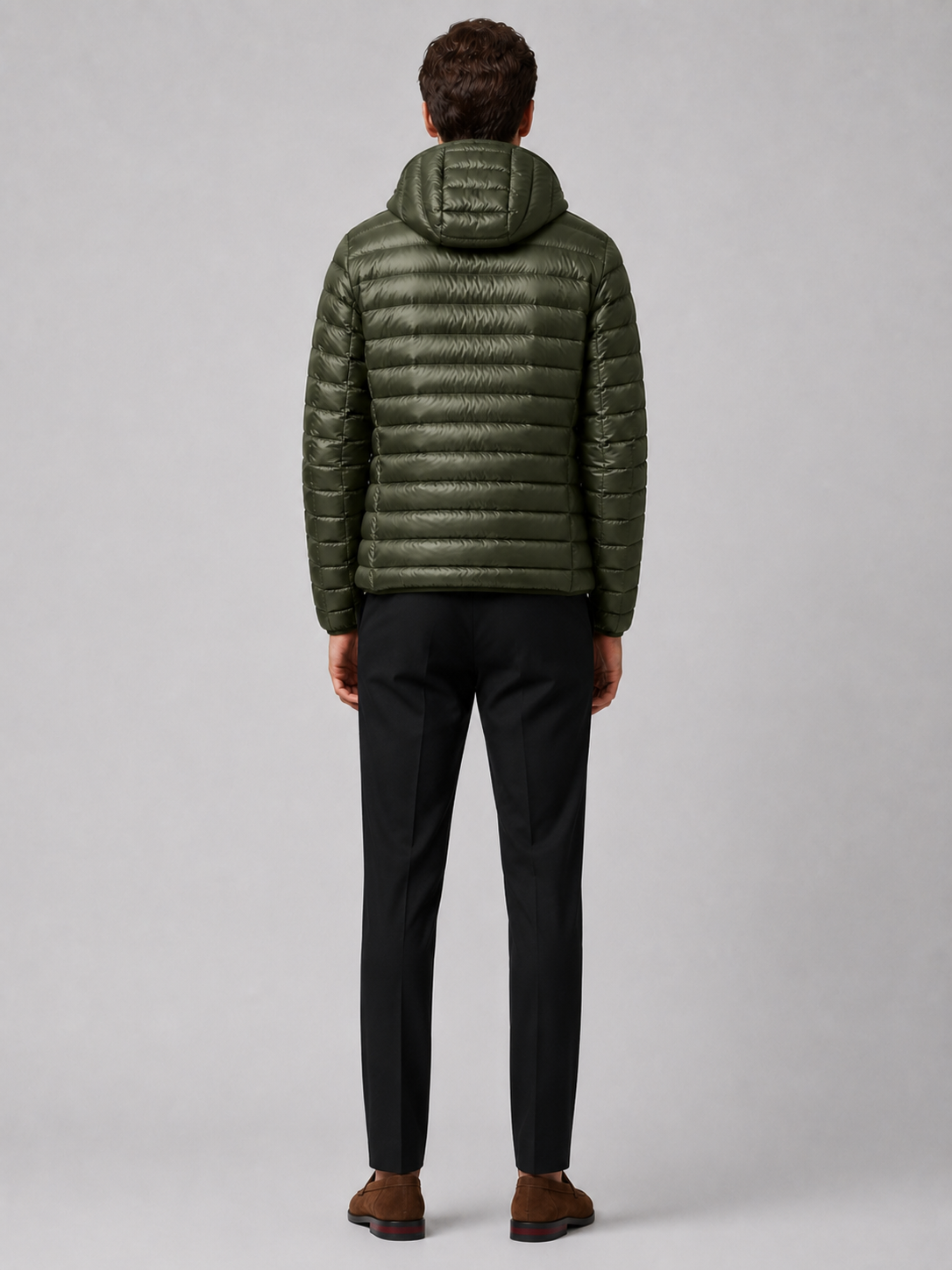 Men’s green thermal down jacket comfortable lightweight outerwear for casual and outdoor outfits