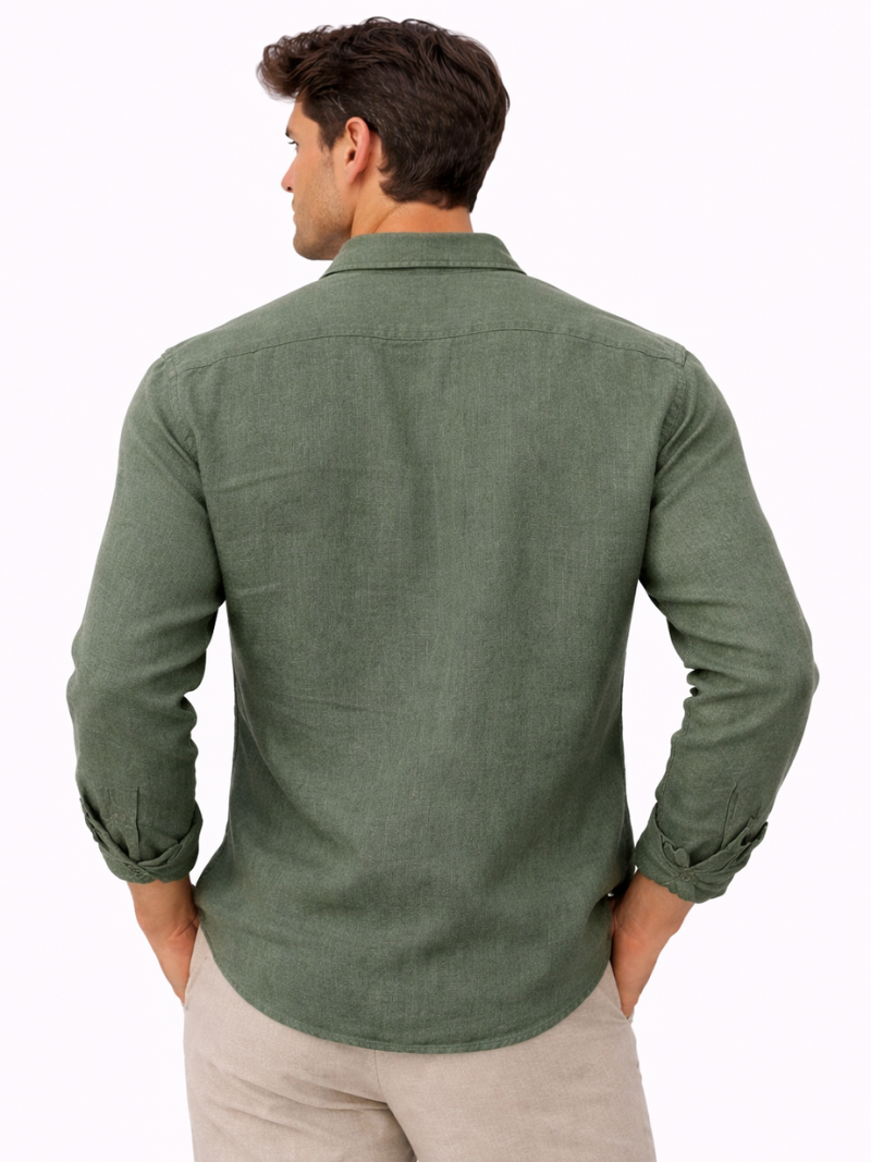 Green linen shirt for men soft breathable fabric lightweight comfortable casual outfit