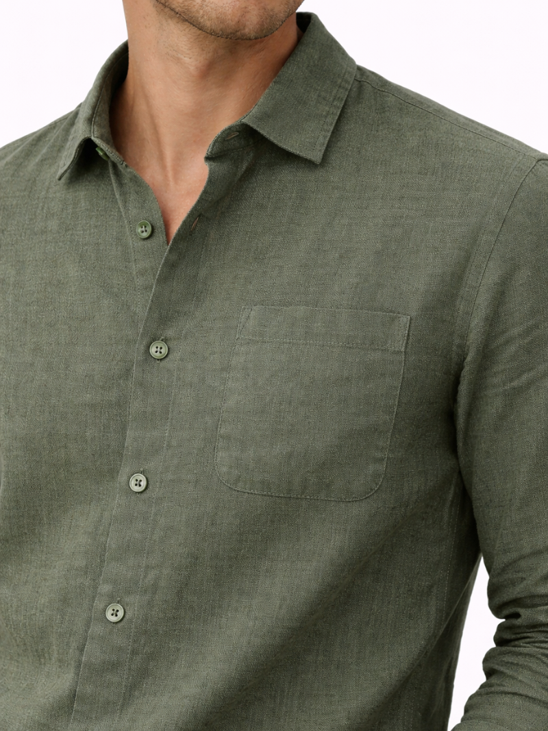Men’s green linen shirt lightweight breathable relaxed fit everyday summer wear