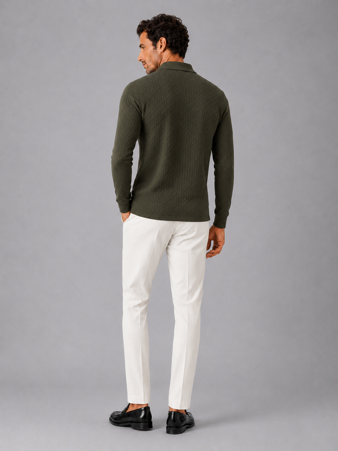Men’s green business casual polo soft knit fabric for modern smart casual style