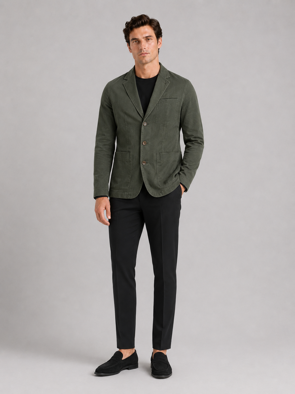 Green military blazer jacket for men casual fall outerwear for everyday and office wear