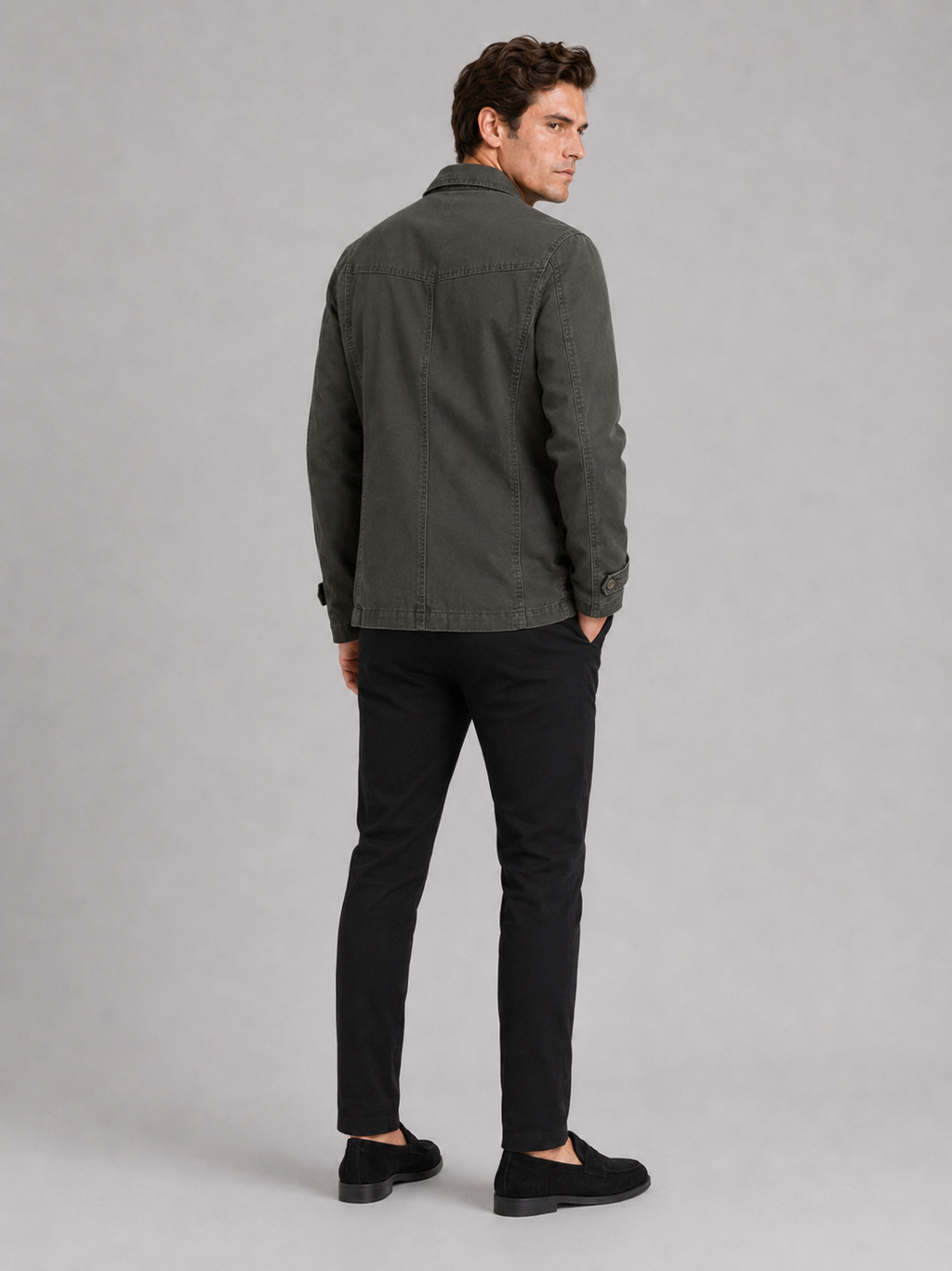 Men’s green cotton field jacket multi pocket utility outerwear for work and casual outfits
