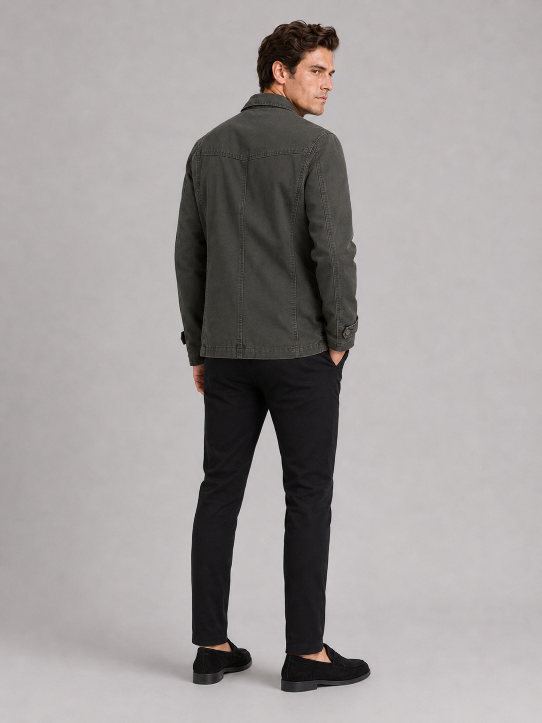 Men’s green cotton field jacket multi pocket utility outerwear for work and casual outfits