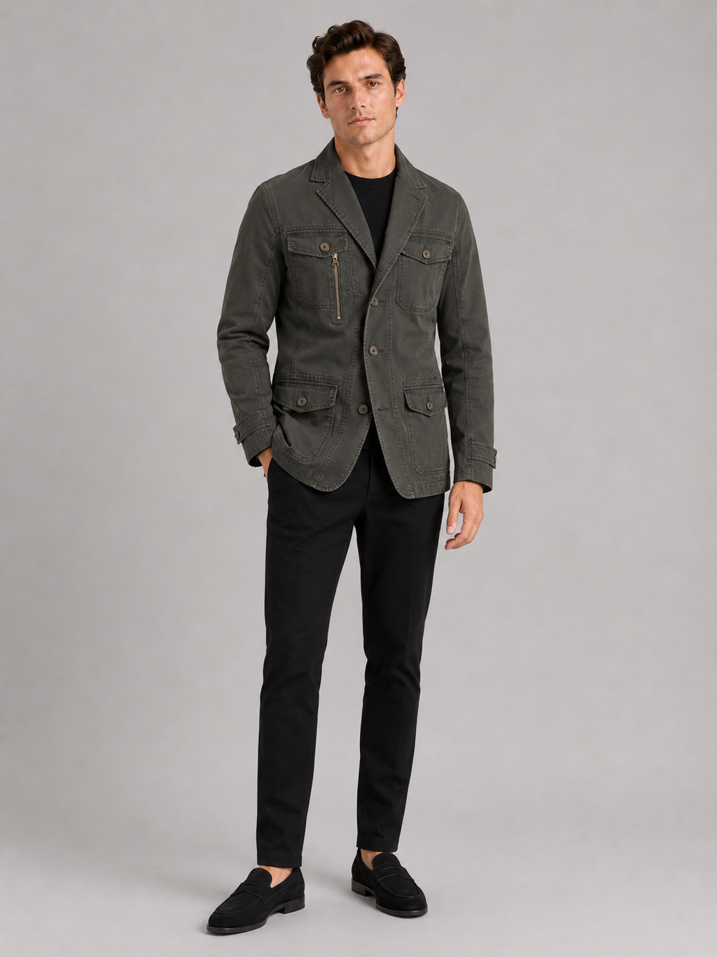 Green military jacket for men lightweight outdoor work coat for everyday fall wear