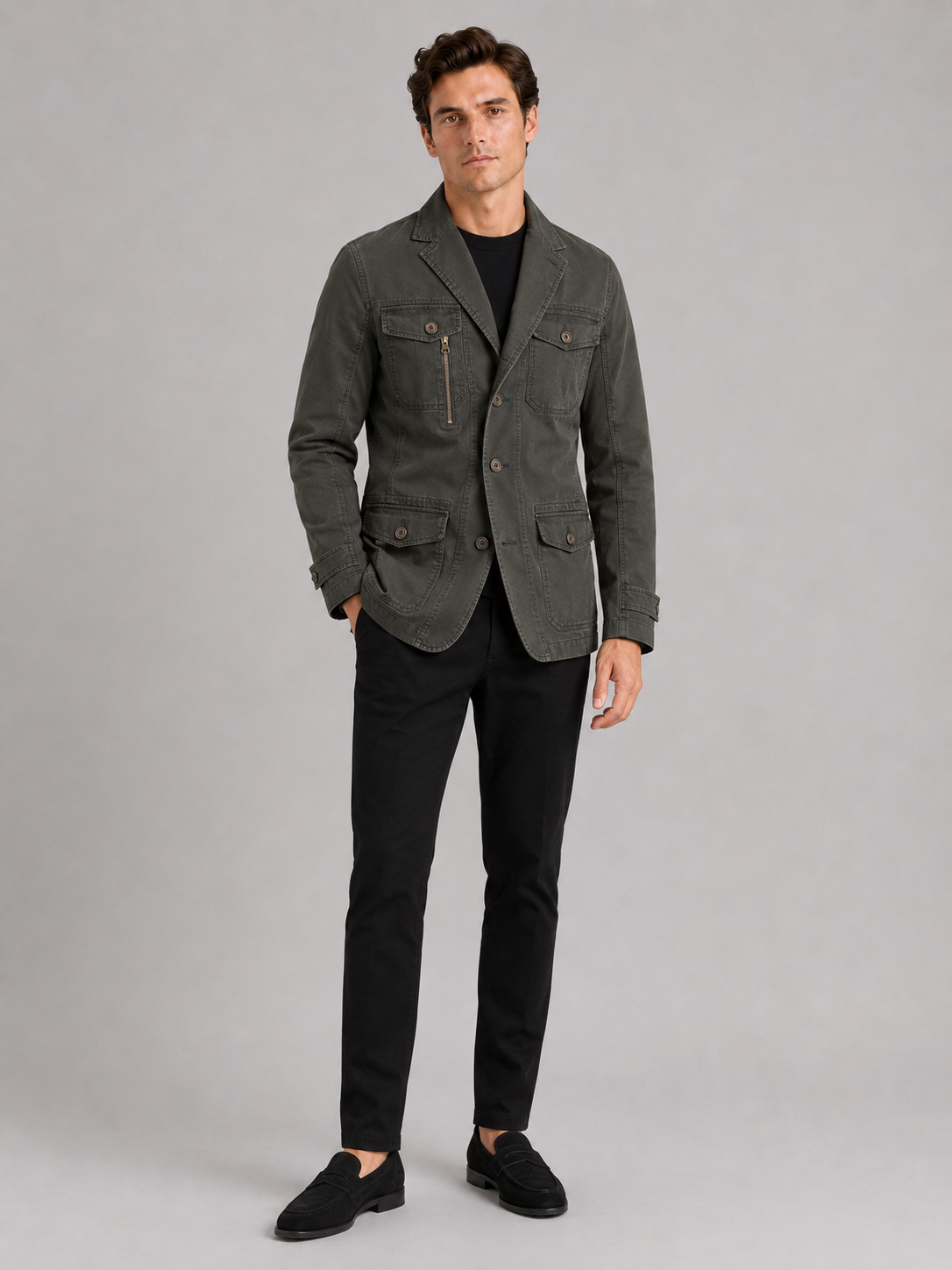 Green military jacket for men lightweight outdoor work coat for everyday fall wear