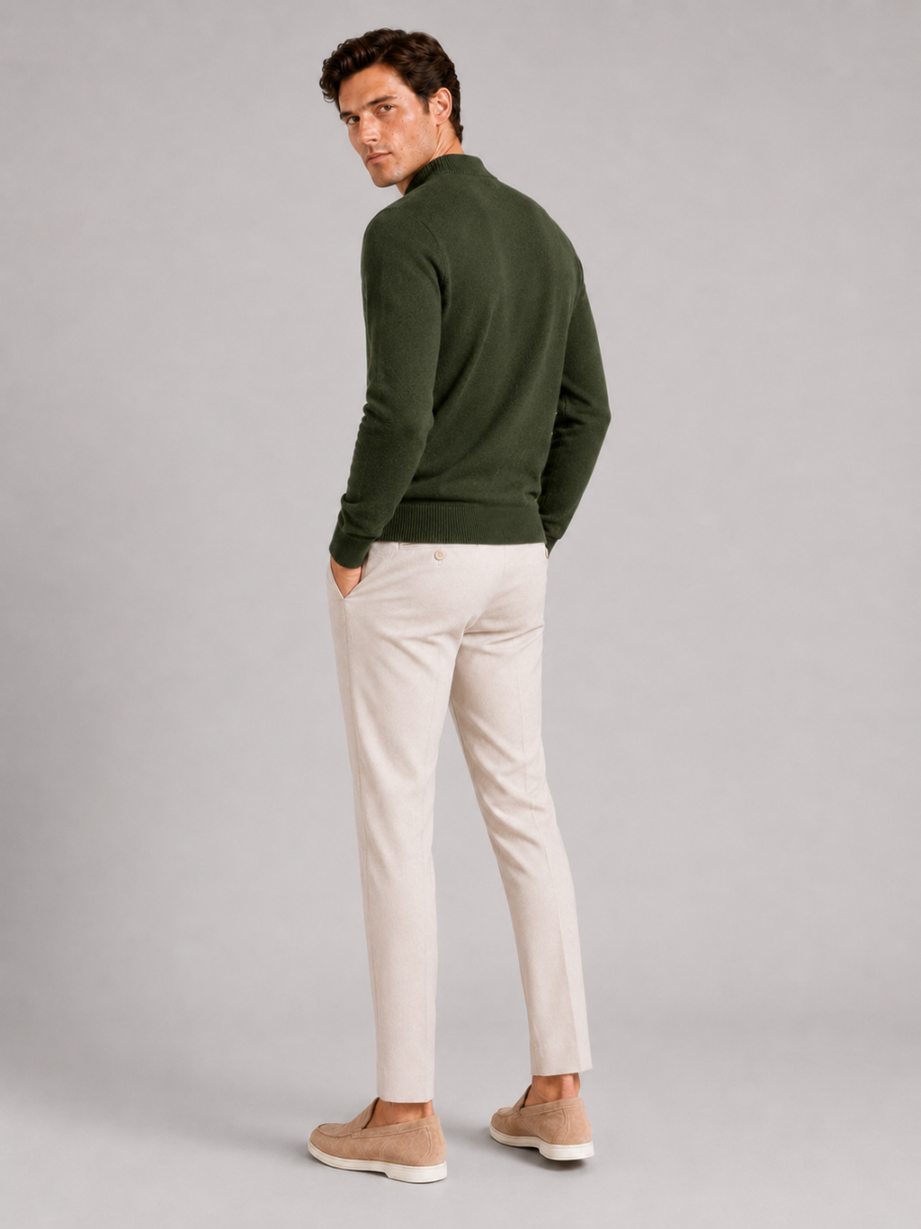 Green mock neck sweater for men slim fit warm pullover for everyday winter wear
