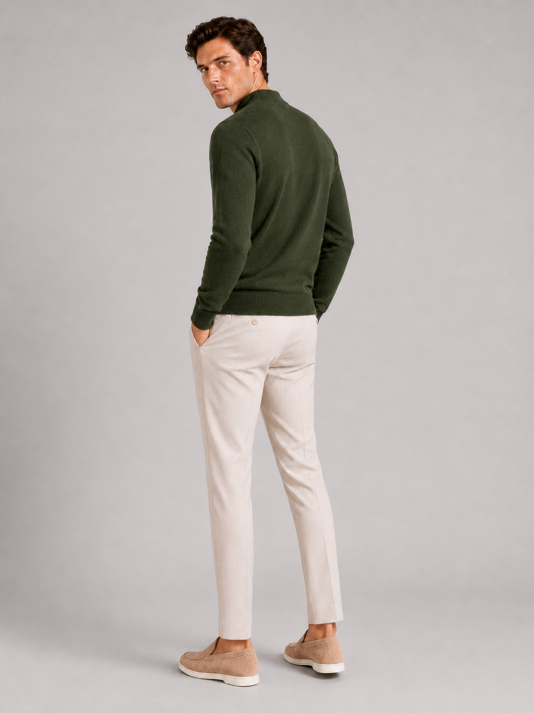 Green mock neck sweater for men slim fit warm pullover for everyday winter wear