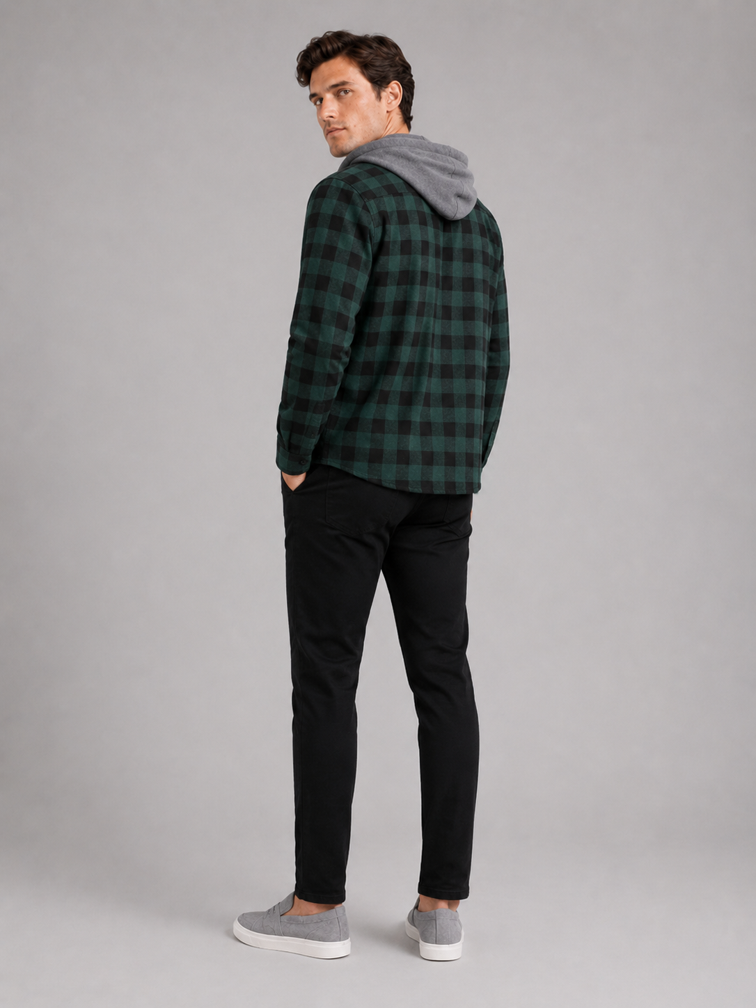 Men’s green button down flannel jacket comfortable casual streetwear for everyday outfits