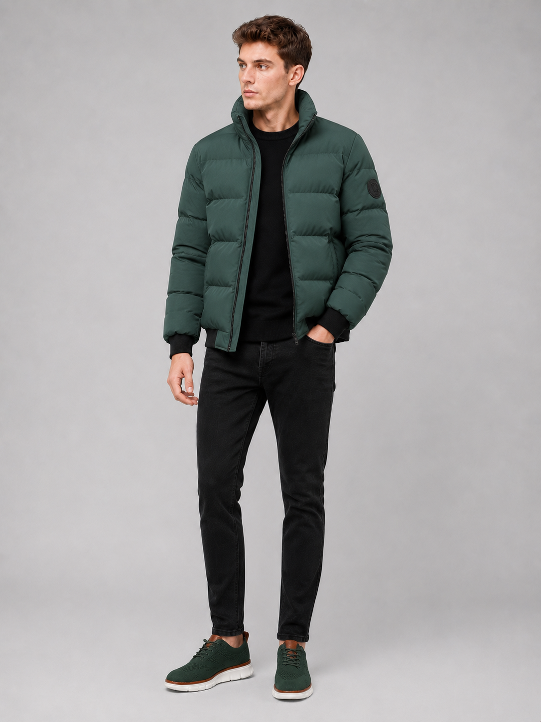 Men’s Puffer Jacket Thick Warm Solid Color Zip-Up Winter Casual Coat for Everyday Wear