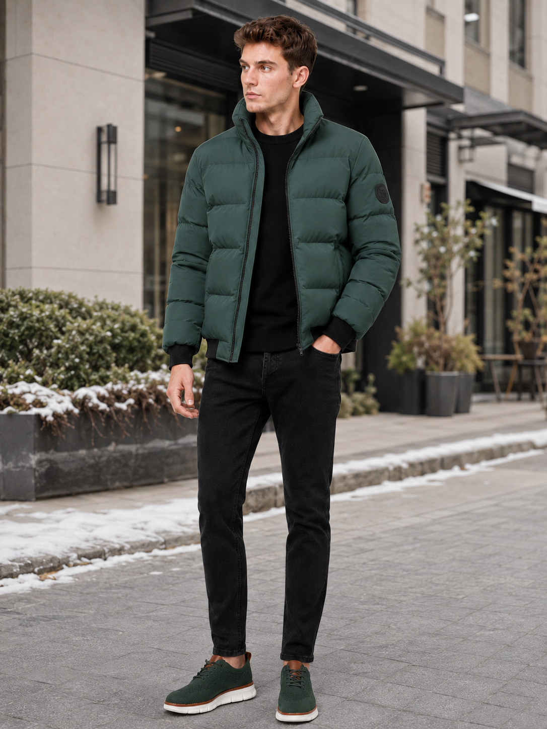 Men’s Puffer Jacket Thick Warm Solid Color Zip-Up Winter Casual Coat for Everyday Wear