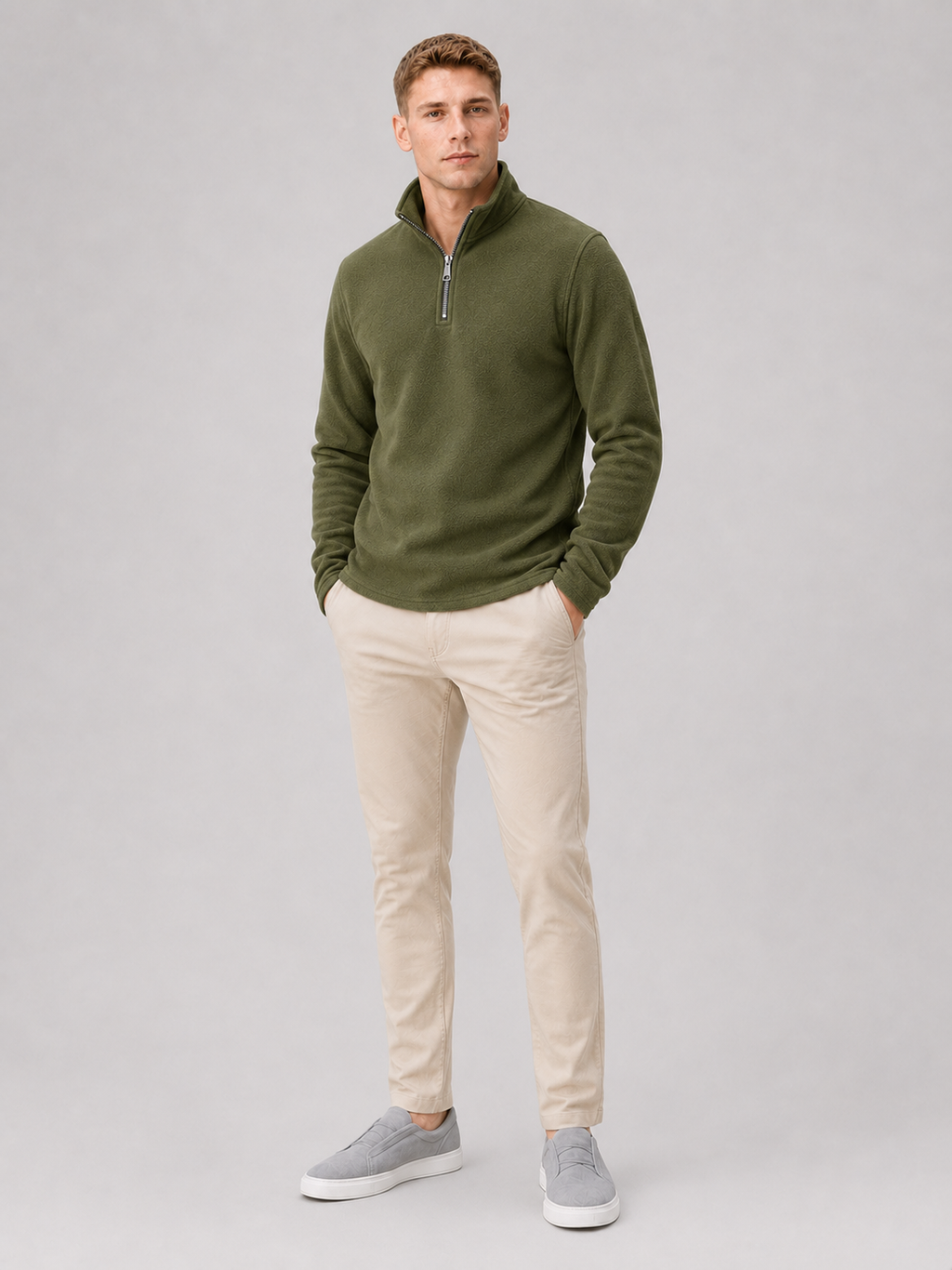 Green quarter zip sweater for men thick warm winter layer for outdoor and everyday wear