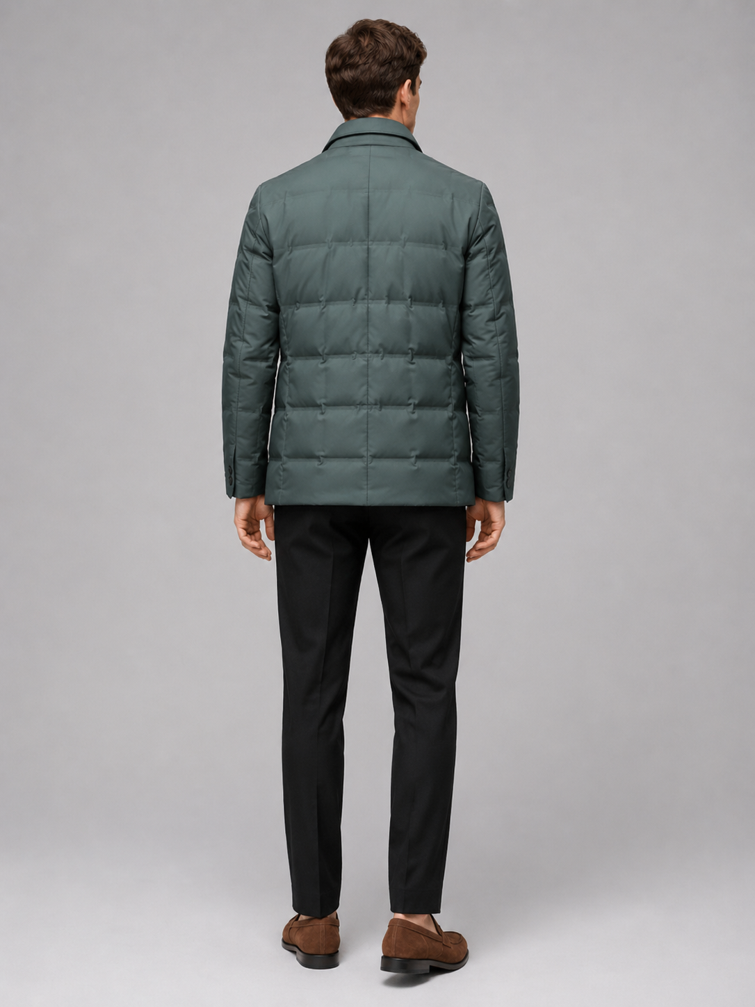 Men’s green insulated quilted jacket comfortable cold weather outerwear for business casual outfits