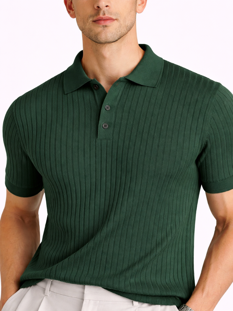 Olive green ribbed knit polo shirt men premium lightweight summer clothing tailored fit