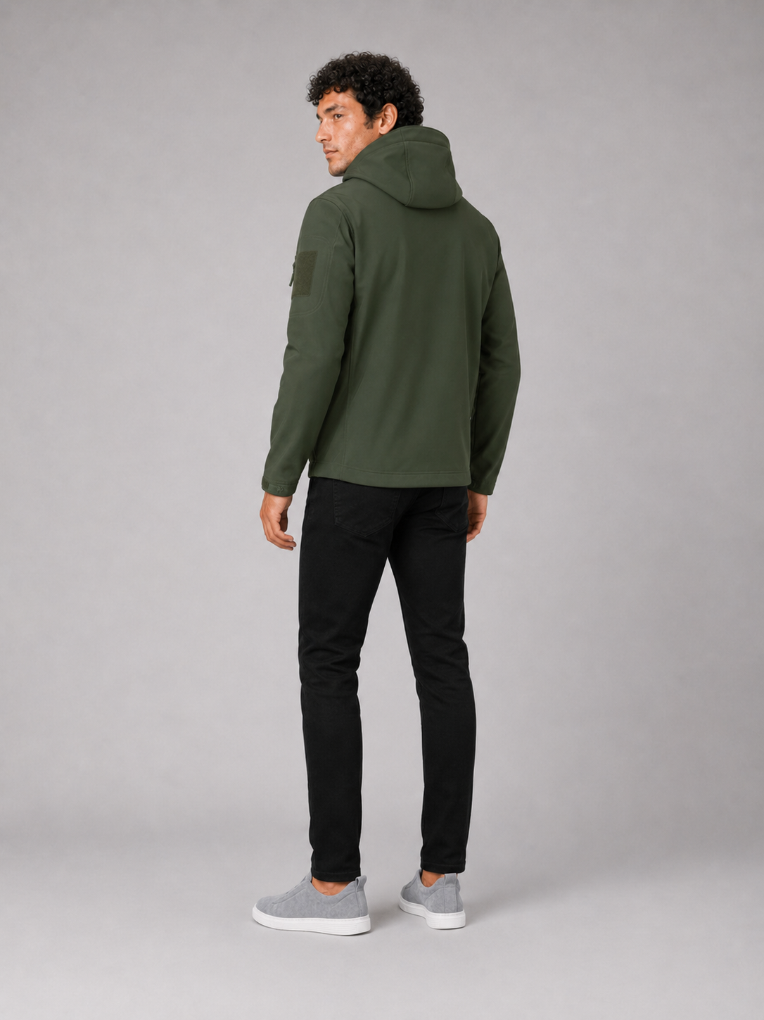 Men’s green soft shell jacket waterproof outdoor coat for work and fall hiking outfits
