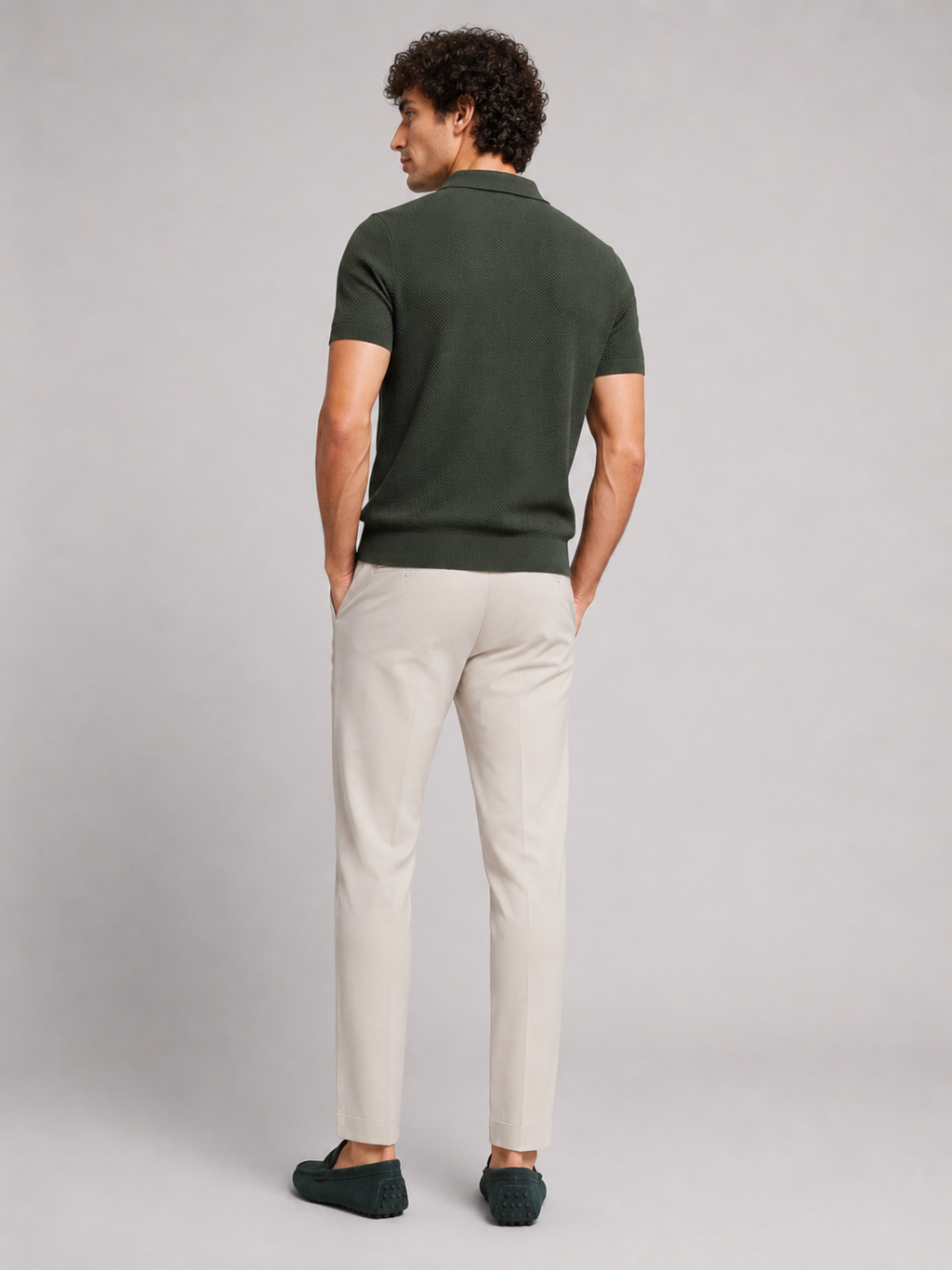 Men’s green breathable knit polo shirt soft stretch fabric for casual summer outfits