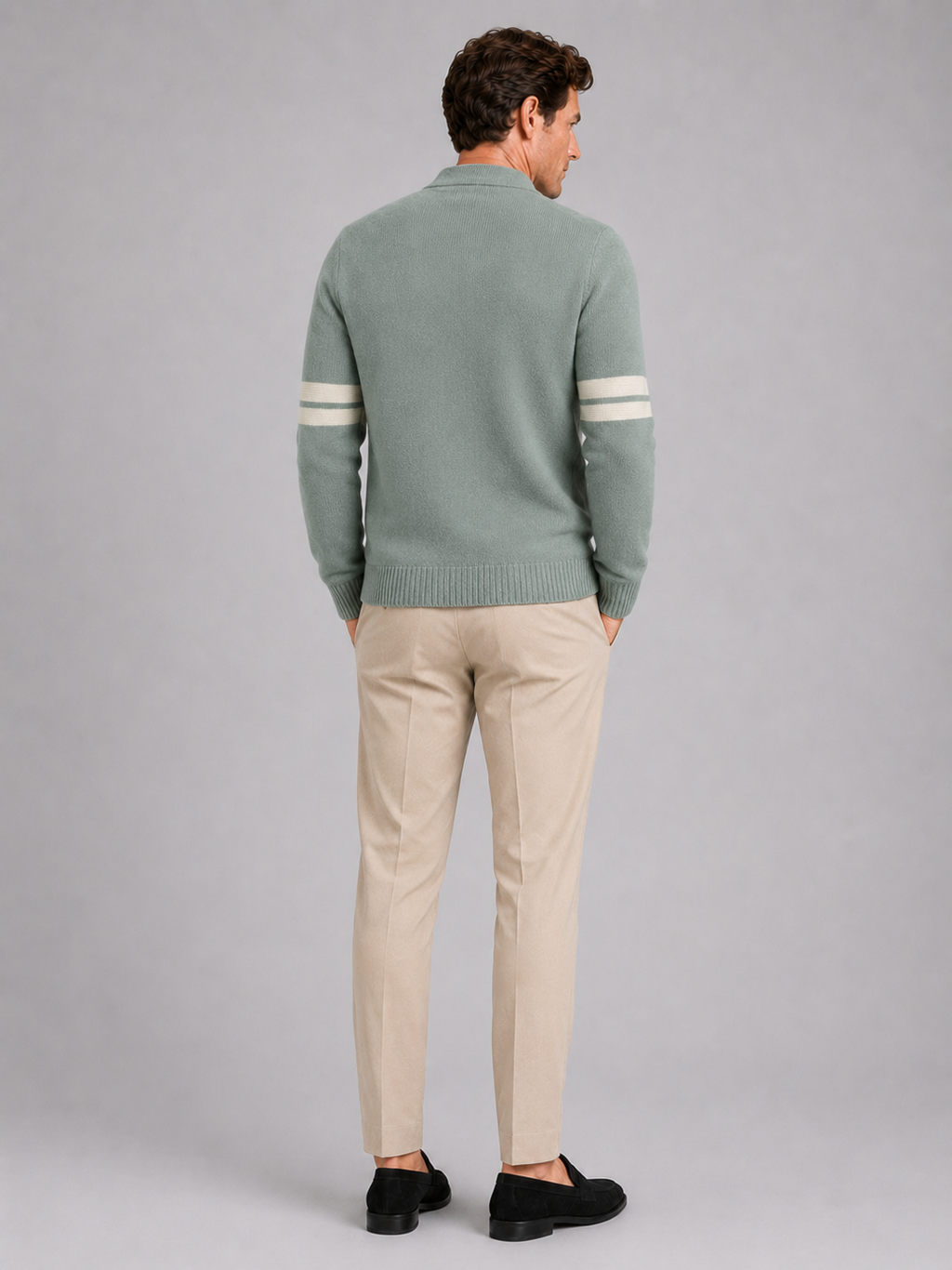 Men’s green color block knit cardigan comfortable long sleeve layer for business casual outfits