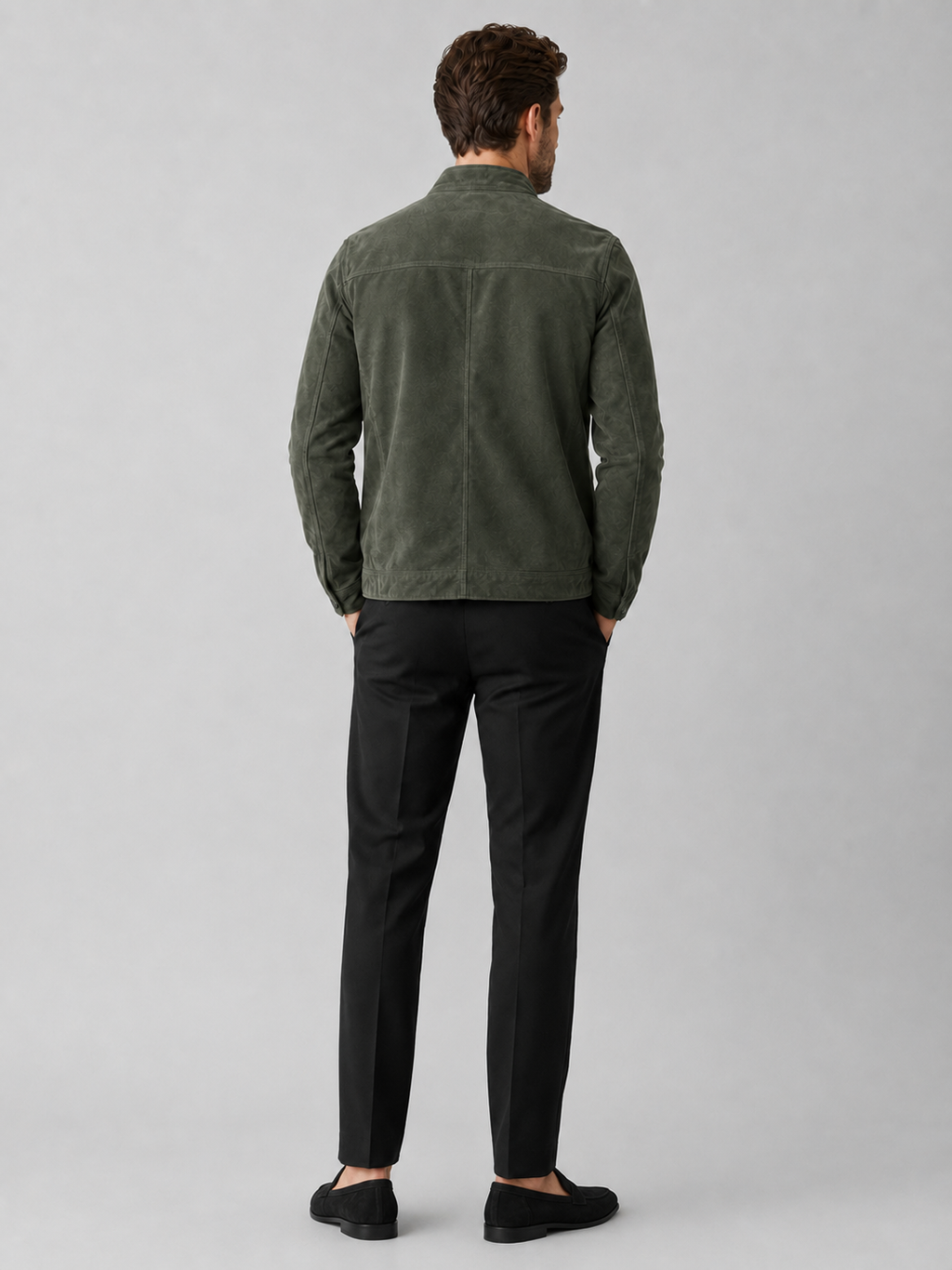 Men’s green suede jacket comfortable lightweight layer for streetwear and everyday outfits