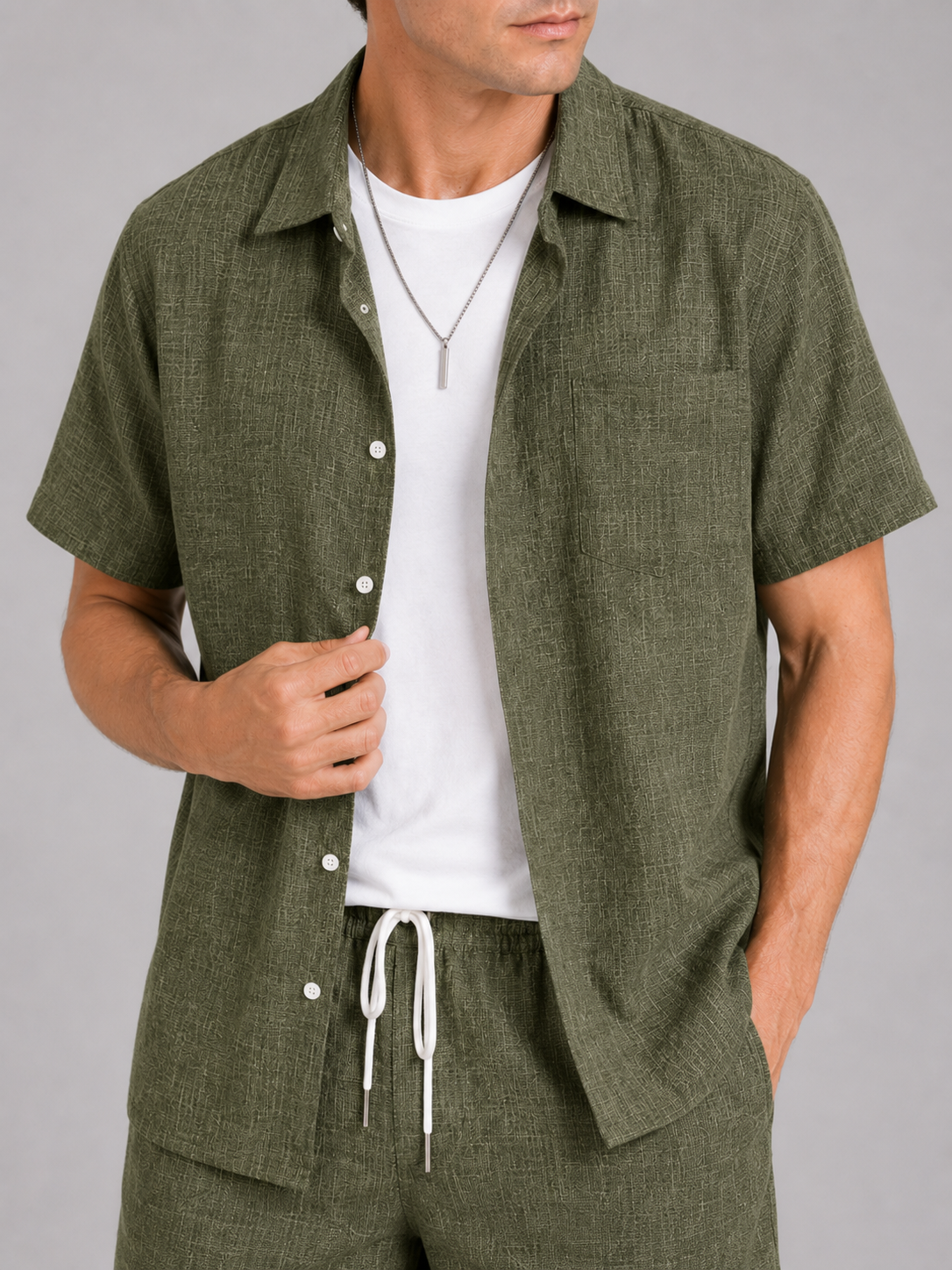 Men’s Two-Piece Set Short Sleeve Shirt and Shorts Breathable Loose Fit Summer Outfit for Vacation and Casual Wear