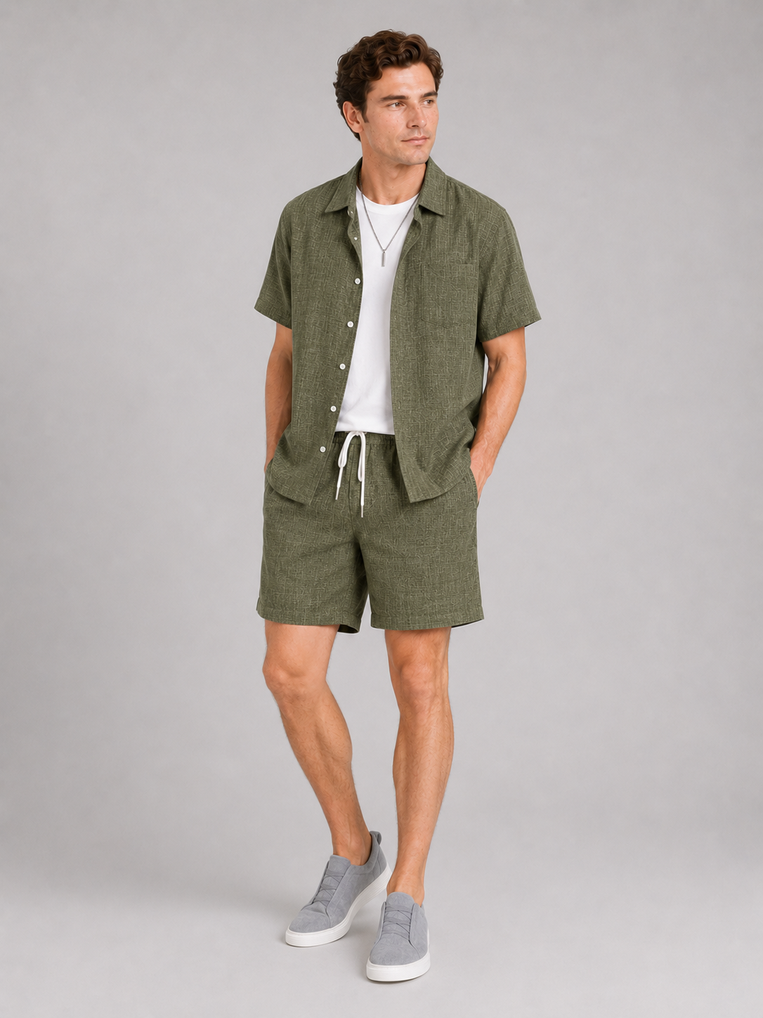 Men’s Two-Piece Set Short Sleeve Shirt and Shorts Breathable Loose Fit Summer Outfit for Vacation and Casual Wear