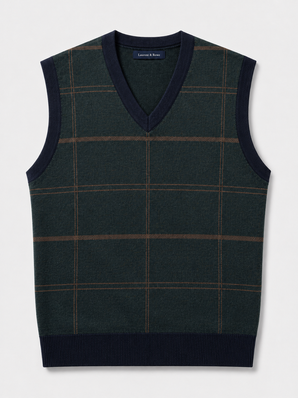 Green men’s V-neck sweater vest with a diamond cable knit design displayed on a plain background