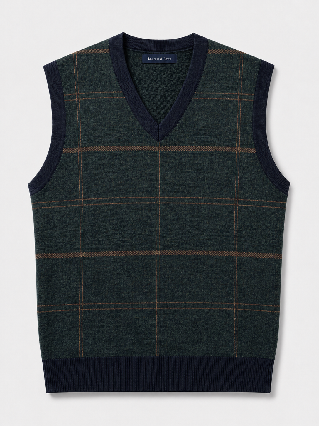 Green men’s V-neck sweater vest with a diamond cable knit design displayed on a plain background