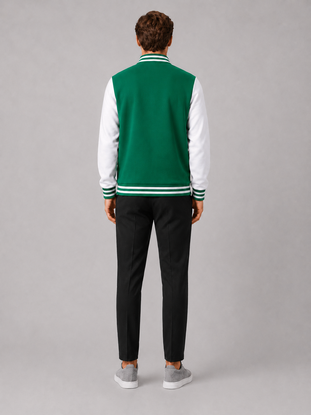 Men’s green color block baseball jacket comfortable fall winter layer for streetwear outfits