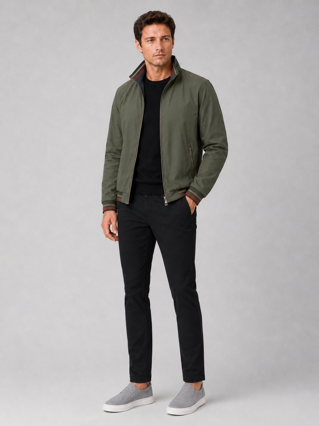Green varsity jacket for men casual baseball style outerwear for everyday fall wear
