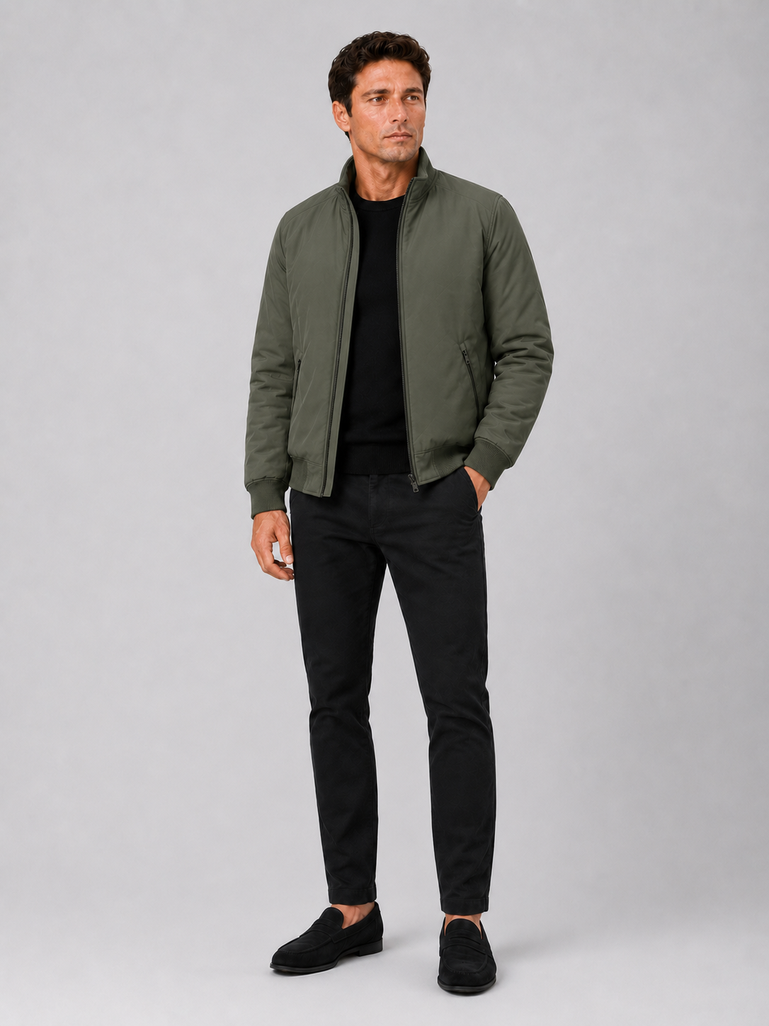Green warm winter jacket for men thick business casual coat for office and everyday wear