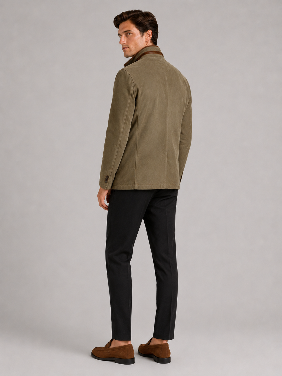Men’s green lapel jacket lightweight fall layer with utility inspired workwear design