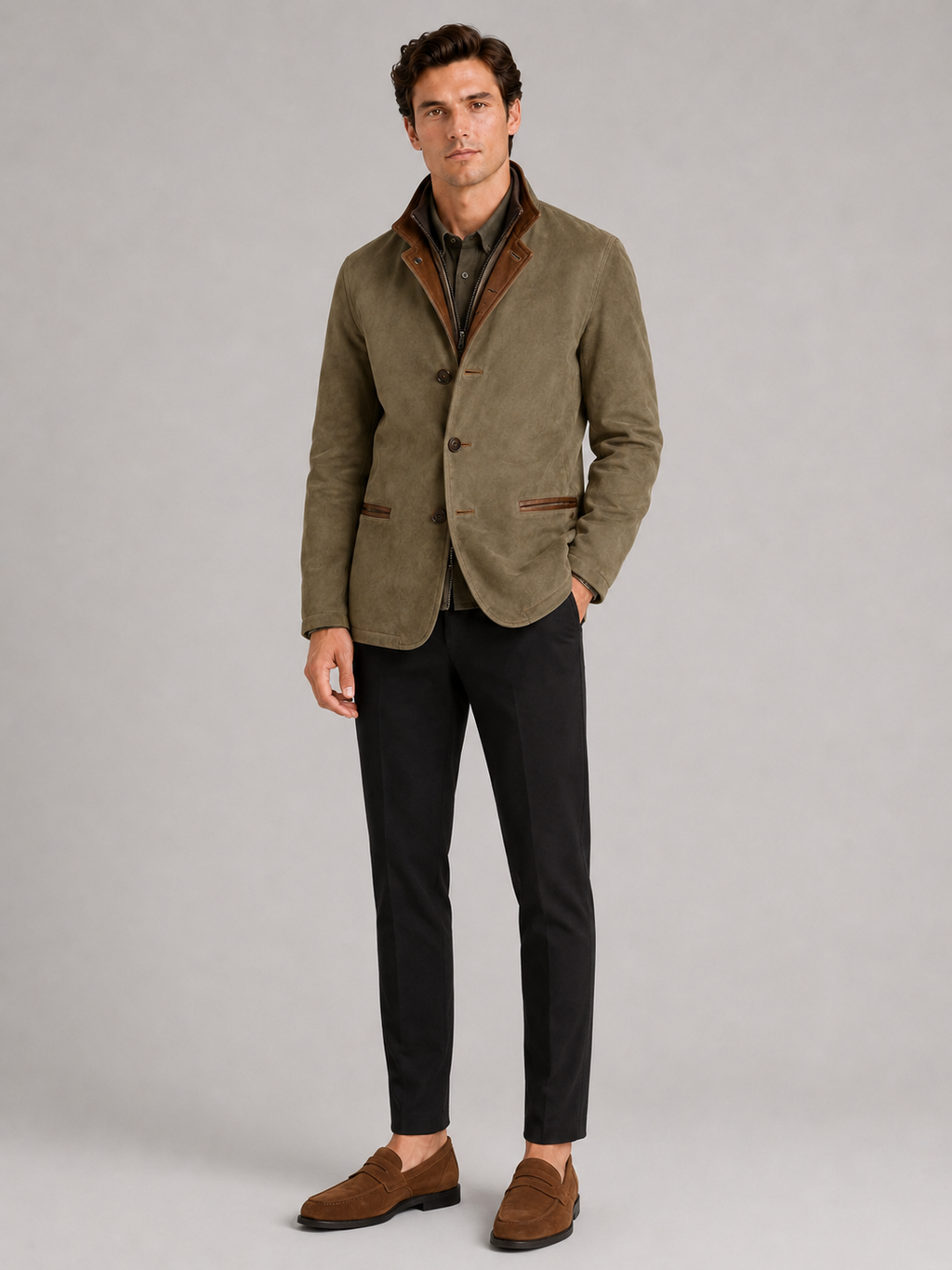 Green workwear jacket for men casual fall outerwear for everyday and streetwear outfits