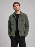 Men wearing green corduroy jacket lapel loose fit fall casual streetwear style