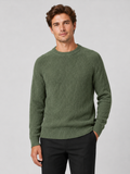 Men wearing green crewneck sweater knit fall pullover casual everyday style