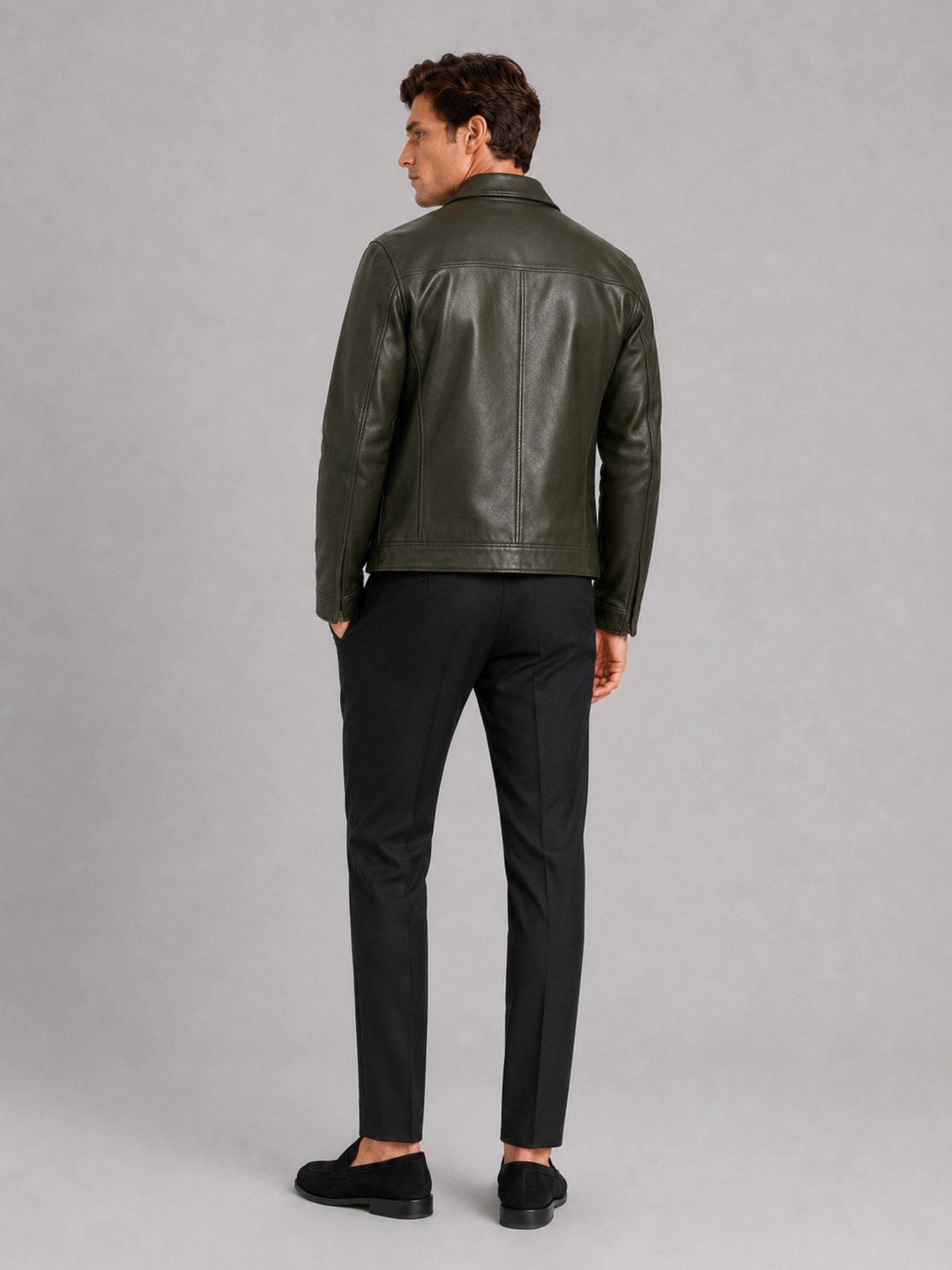 Men’s Leather Flight Jacket Zip-Up Loose Fit Spring Fall Jacket for Everyday and Streetwear