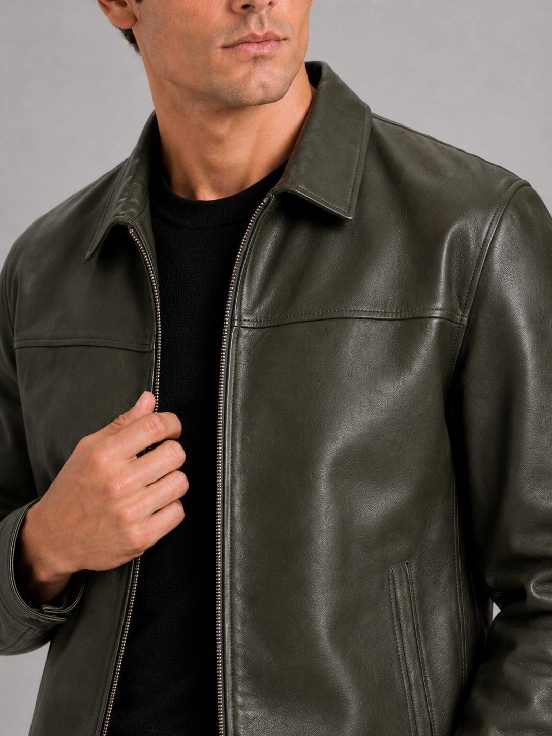 Men’s Leather Flight Jacket Zip-Up Loose Fit Spring Fall Jacket for Everyday and Streetwear