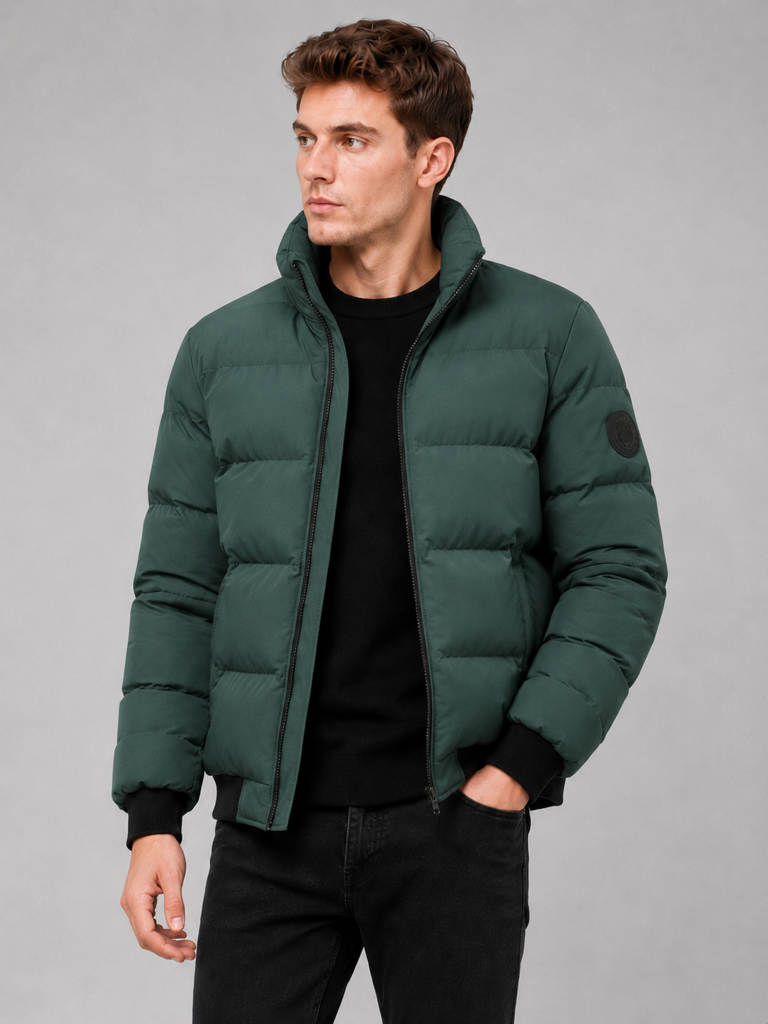 Men’s Puffer Jacket Thick Warm Solid Color Zip-Up Winter Casual Coat for Everyday Wear