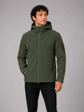 Men wearing green soft shell tactical jacket windproof waterproof hooded outdoor work style