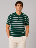 Green striped quarter zip polo shirt for men soft knit fabric business casual outfit