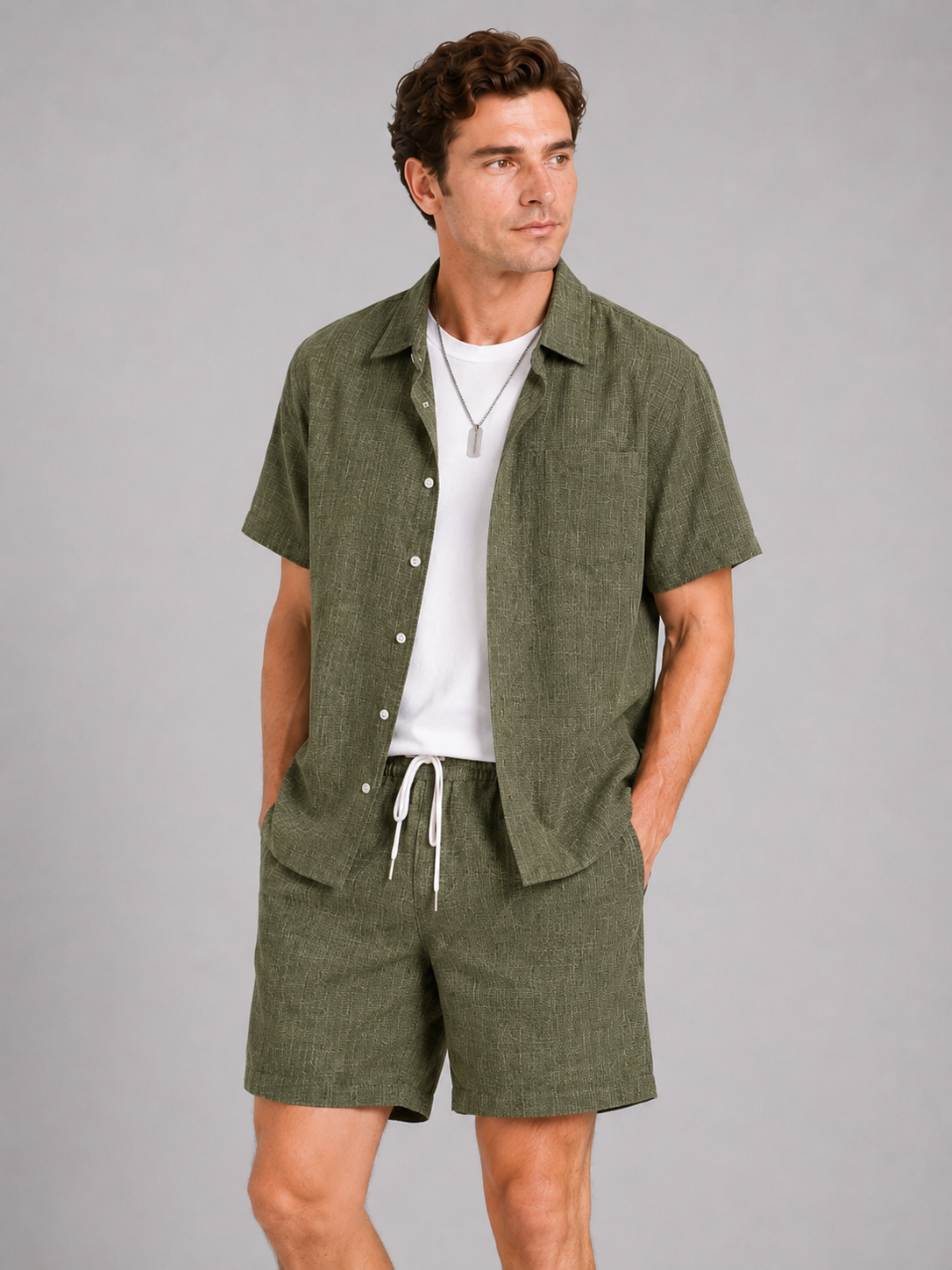 Men’s Two-Piece Set Short Sleeve Shirt and Shorts Breathable Loose Fit Summer Outfit for Vacation and Casual Wear