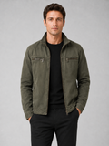 Men wearing green washed cotton fall jacket zip up lapel casual everyday style