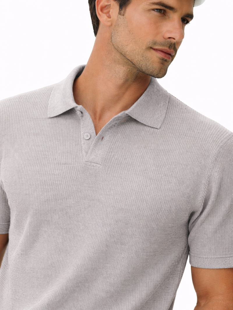 Gray luxury mesh knit polo shirt men lightweight breathable premium summer essential
