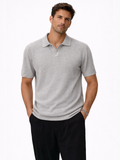 Gray organic mesh knit polo shirt for men breathable lightweight summer luxury outfit
