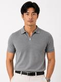 Men wearing grey quarter zip polo shirt short sleeve lightweight breathable summer business casual style