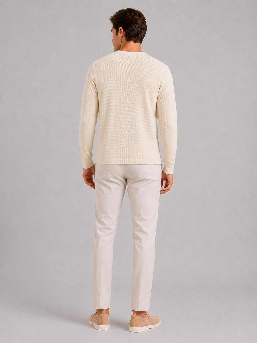 Men’s ivory waffle knit henley breathable casual shirt for everyday and layered outfits