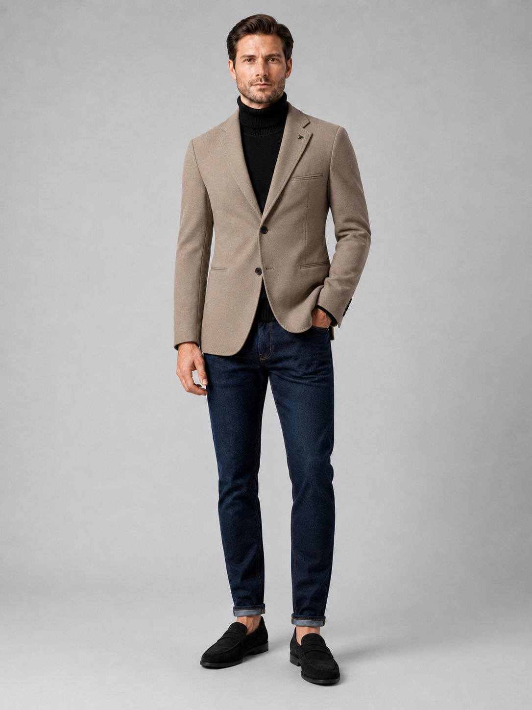 Khaki slim fit blazer for men solid color suit jacket for office and business casual wear