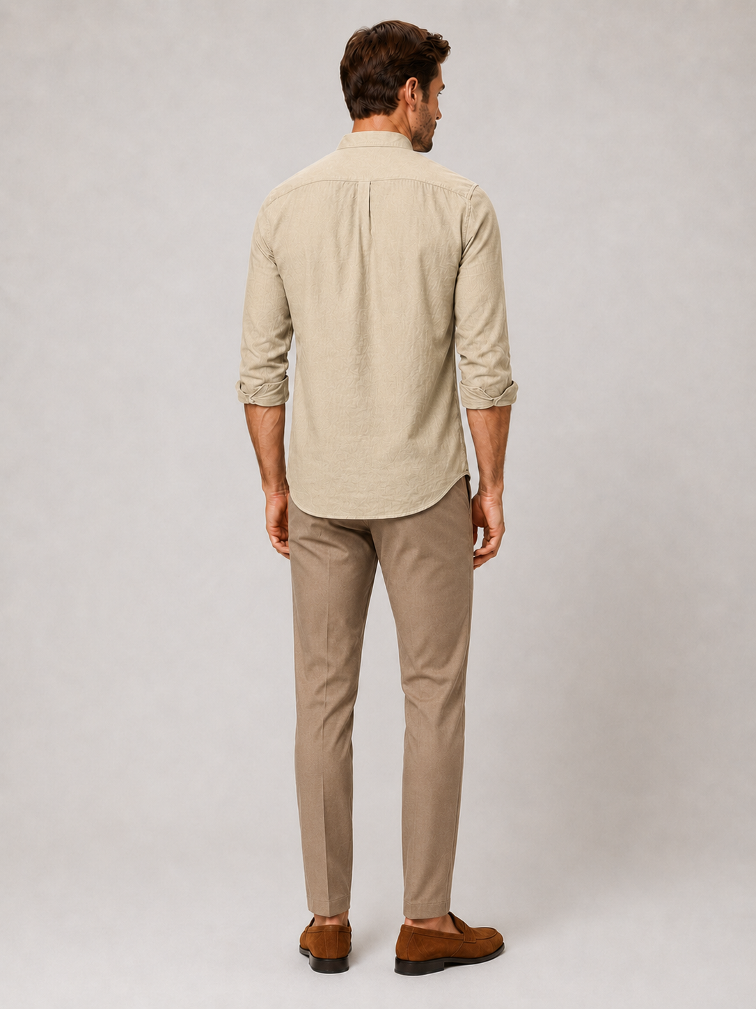 Men’s khaki breathable linen button down shirt comfortable lightweight top for casual summer outfits