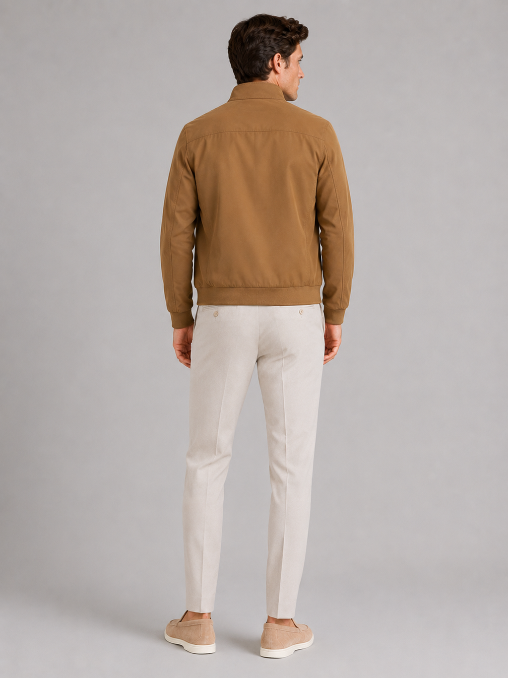 Men’s khaki zip up bomber jacket comfortable fall layer for casual everyday outfits