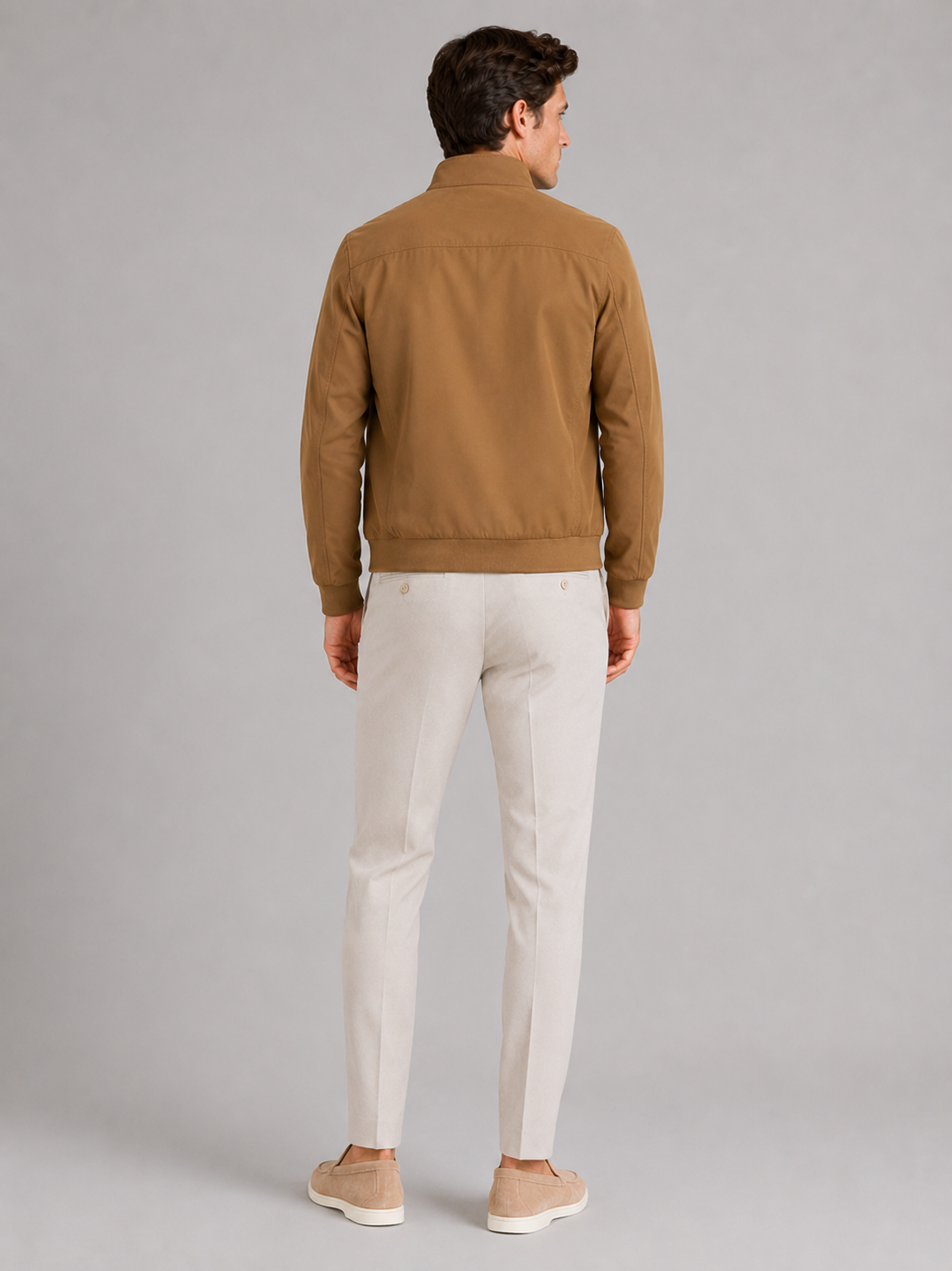 Men’s khaki zip up bomber jacket comfortable fall layer for casual everyday outfits